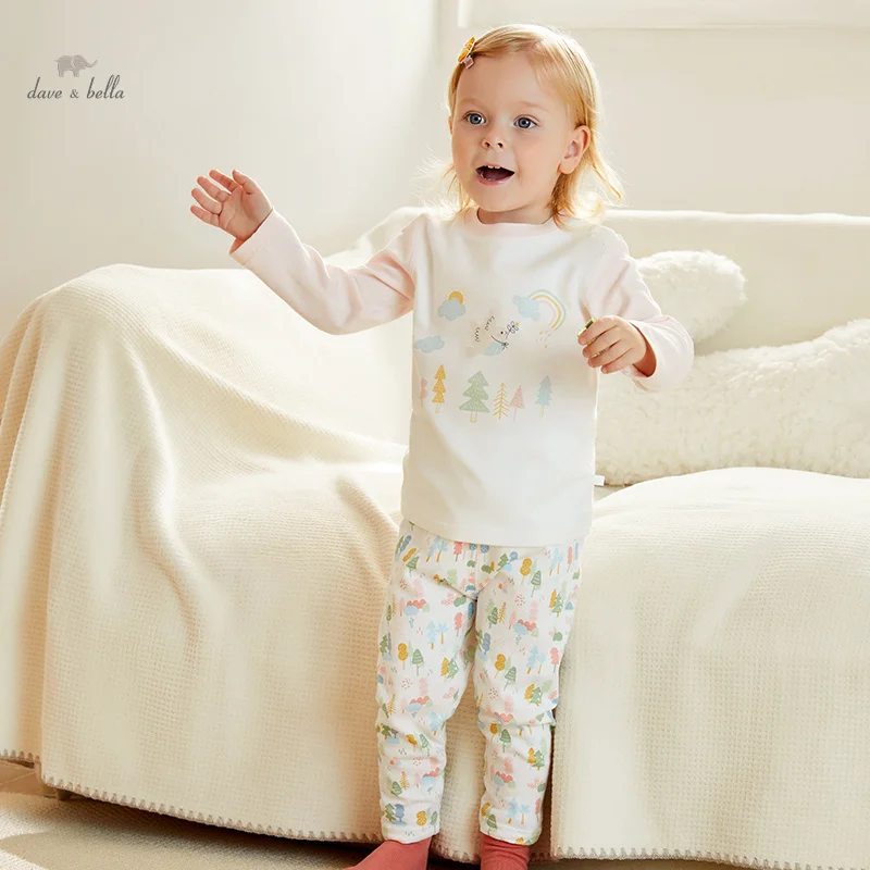 Dave Bella bambini ragazze pigiama vestito 2023 autunno inverno nuova moda Casual confortevole stampa simpatico cartone animato due pezzi DB4238330