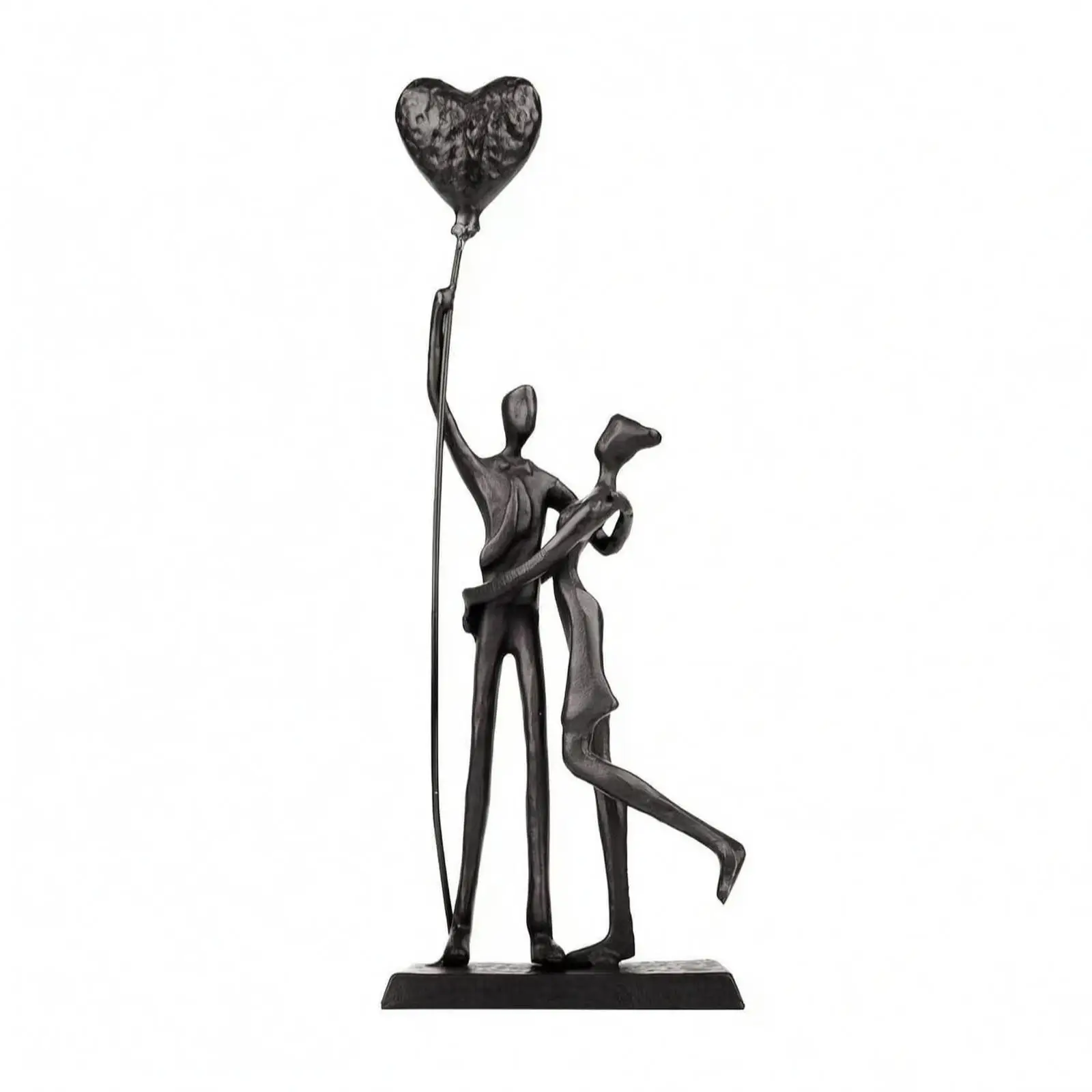 Hugging Couple Figurine Bronze-Black Heart Balloon Statue Tabletop for Couples