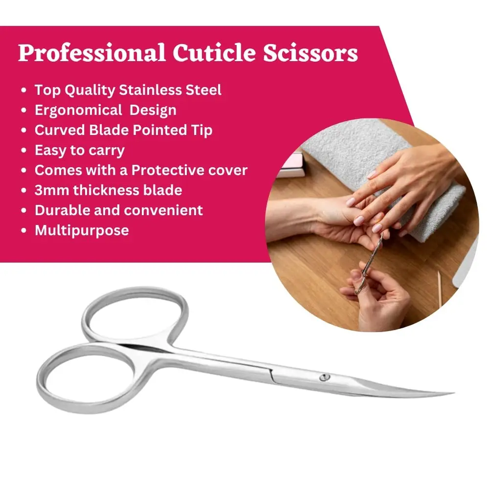 Cuticle Nail Scissors Sharp Curved Multi-Purpose Stainless Steel Beauty Scissors Manicure Cutter for Nails Eyebrow Eyelash