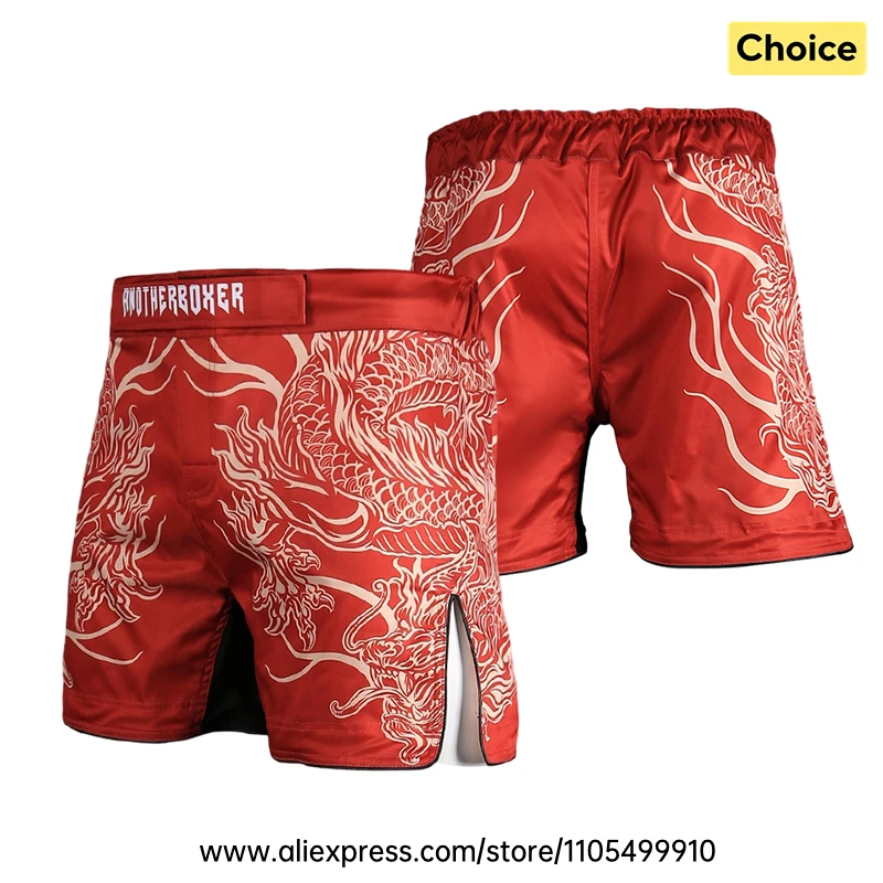 MMA-Shorts mit Elastischem Kordelzug und Geteiltem Bein, No-Gi Jiu-Jitsu Sparring-Hose, Red Dragon Muay Thai Boxen Gym Training Kampfshorts