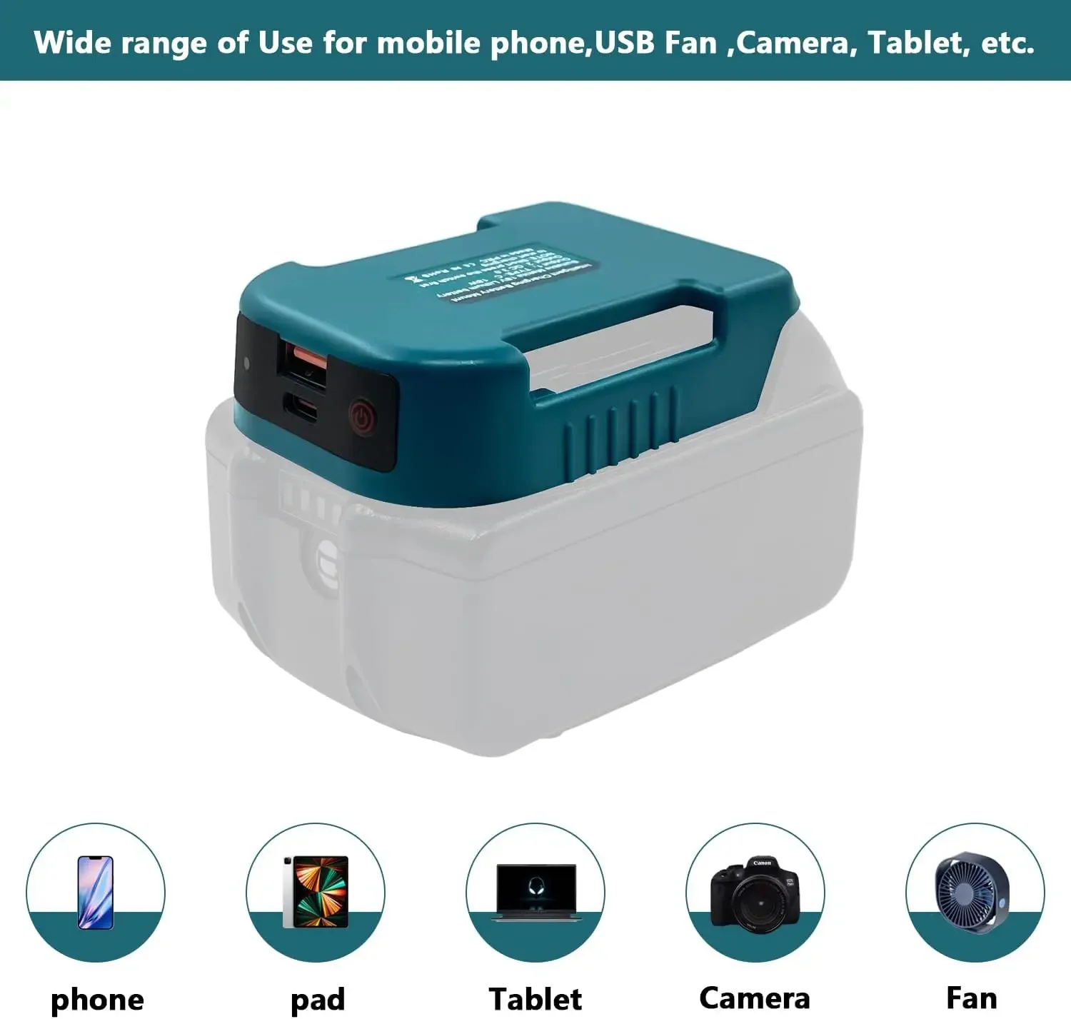 USB Charger Adapter for Makita 18V Battery Adapter with Type-C USB Output Port with Charging Function for Outdoor Indoor Work