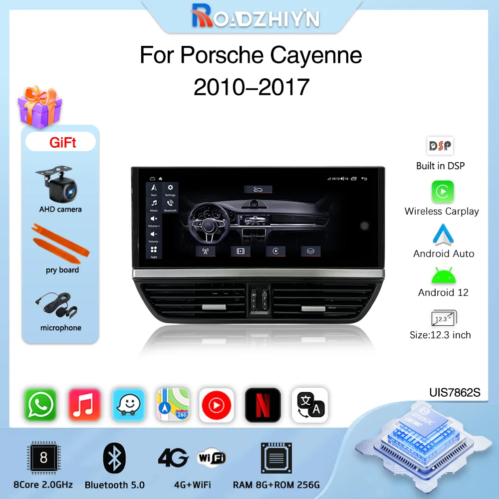 

12.3inch Car Multimedia Video Player For Porsche Cayenne 2010-2017 GPS Navigation Android12 Radio stereo 8+256G Carplay 4G Auto