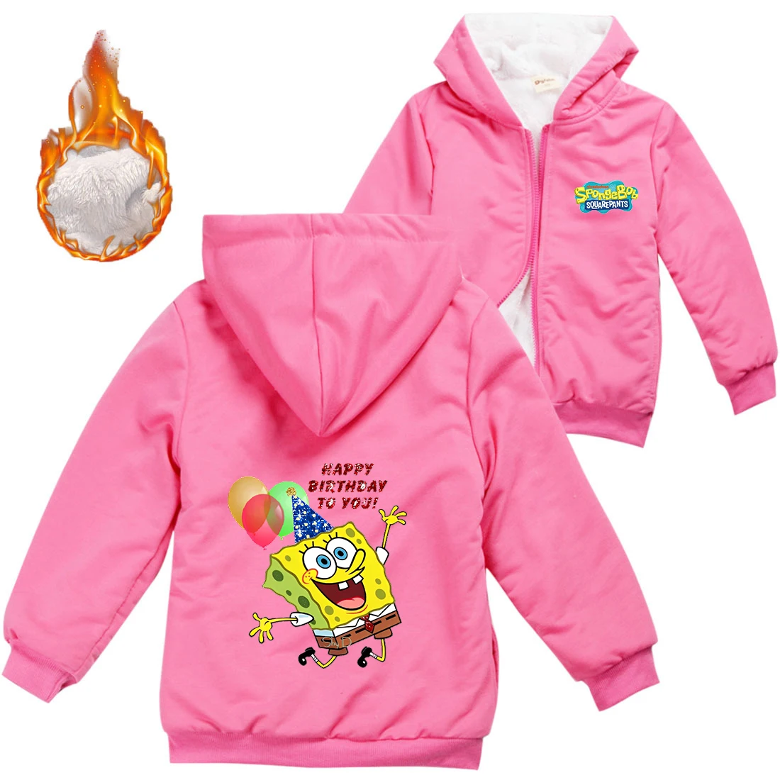 

Potdemiel SpongeBob Children Winter Warm Coats Boys Girls with Zipper Thicken Hooded Sweater Kids Outerwear Clothing