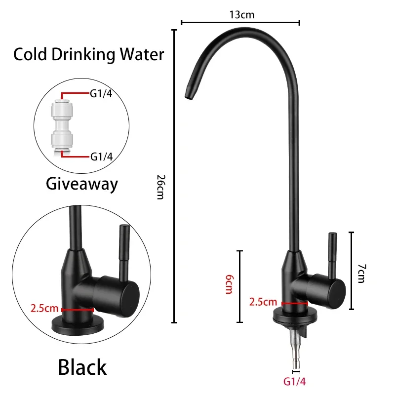ULA Direct Drinking Faucets Kitchen Tap RO Purify System Reverse Osmosis Kitchen Sink Faucet Single Handle Brushed Black