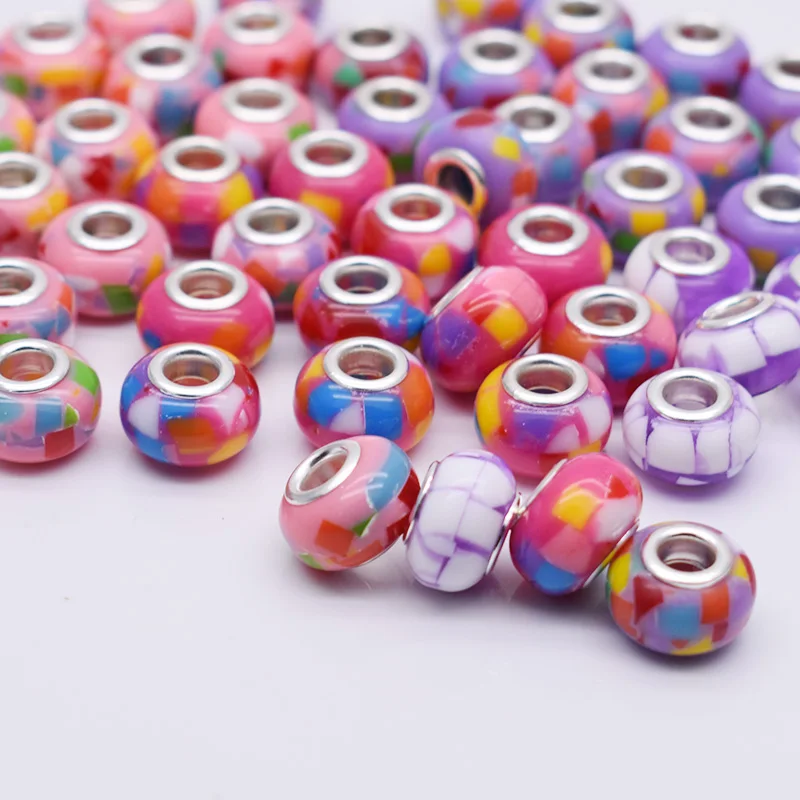 10/20/50pcs/Lot New Color Round Acrylic European Beads Big Hole Charm Beads For Jewelry Making DIY Bracelet Accessories