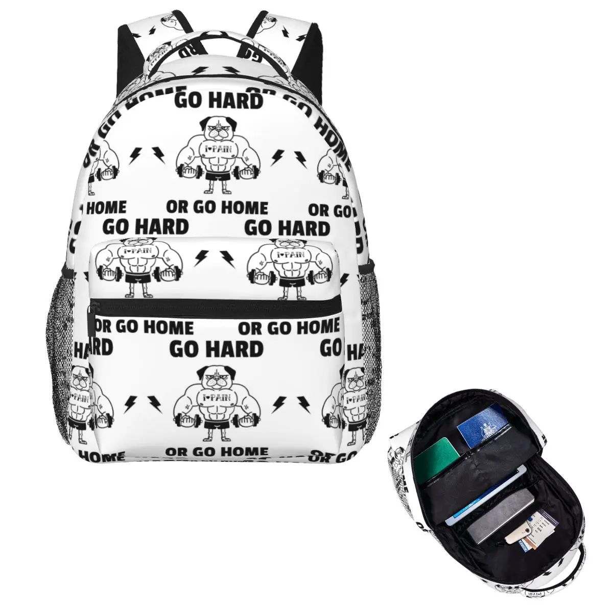 Go Hard Or Go Home Dog Student Backpack School Bag Hiking Travel Daypack for Men Women Fashion Bookbag Shoulder Bags