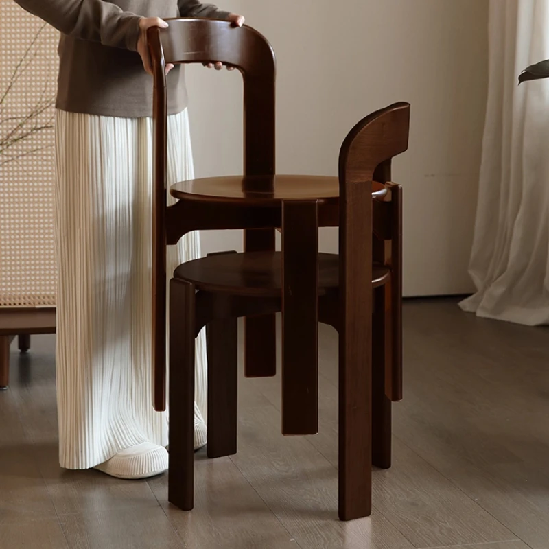 Medium and retro solid wood dining chair can be stacked light luxury backrest walnut French designer small apartment dressing