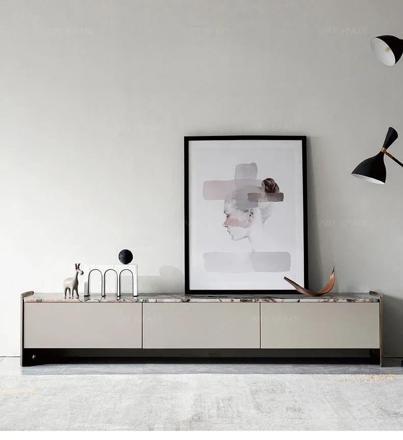 

muebles para hogar Italian Mild Luxury Marble TV Cabinet Unit Modern Design Retro Floor Cabinet