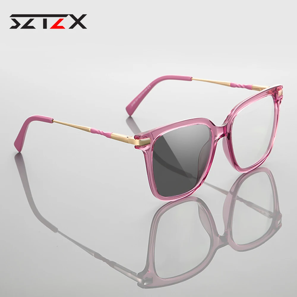 SZTZX Fashion Female Photochromic Anti Blue Ray Blocking Reading Glasses for Women Myopia Hyperopia Prescription Optical Eyewear