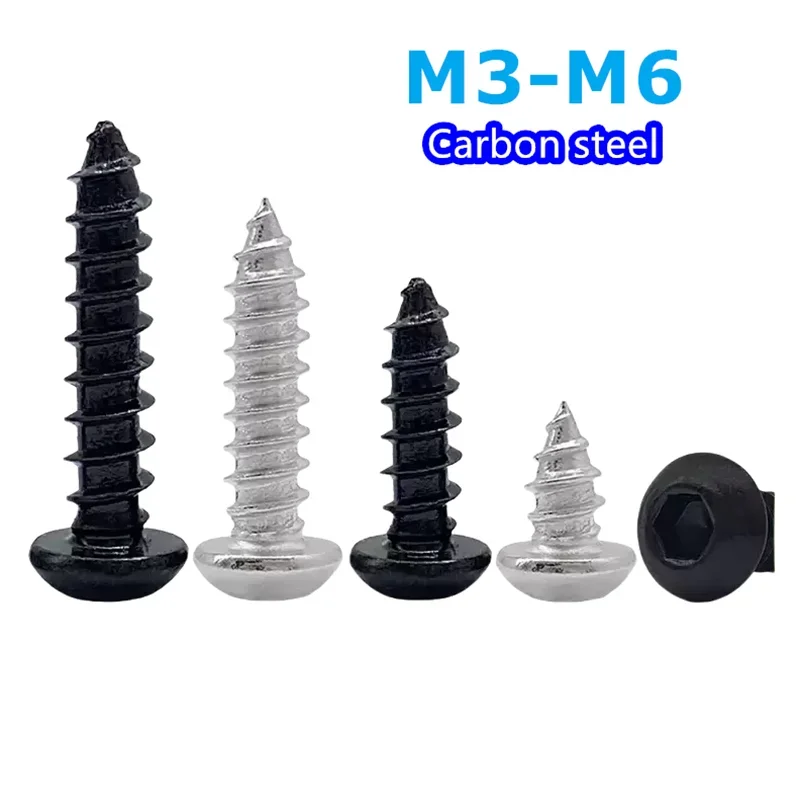 M3 -M6 Black 8.8 High Hardness Round Pan Head Hex Hexagon Socket Self-Tapping Screws Button Head Allen Tapping Wood Screw