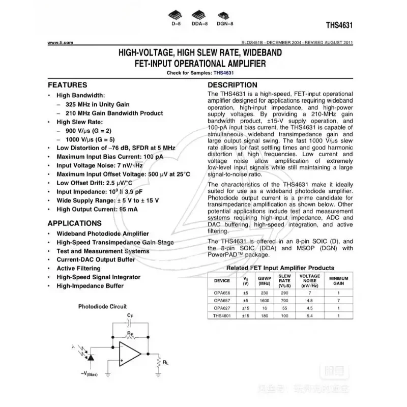 THS4631 Single to Dual Op Amp Adapter Board, Op Amp Module Compatible with LM49990 AD8620 Chip