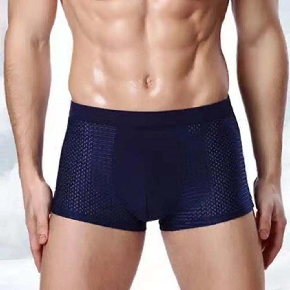 Men Boxers Elastic Ice Silk Mesh Seamless Boxers Breathable U Convex Quick Dry Moisture-wicking Men Underpants Foft Underwear