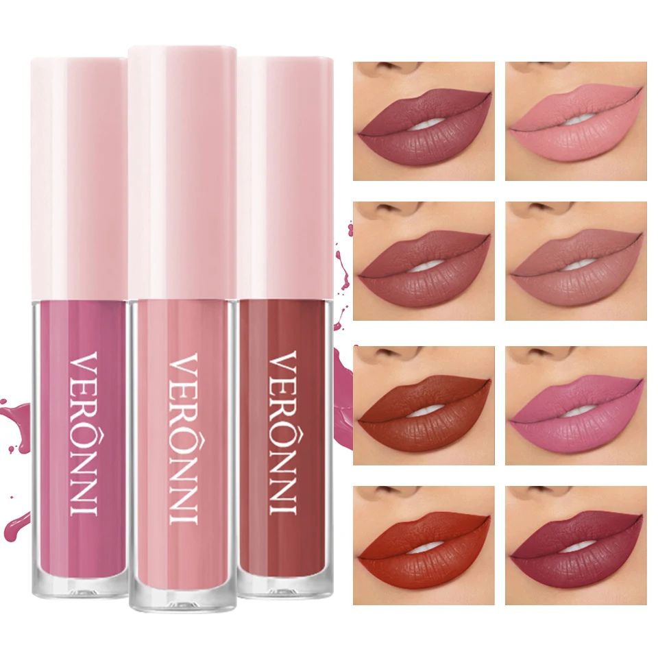 3pcs/set Mini Matte Lip Glaze Set Waterproof Non-Fade Non-Stick Lip Glaze Lip Gloss Lipsticks Makeup For Women Beauty Cosmetics