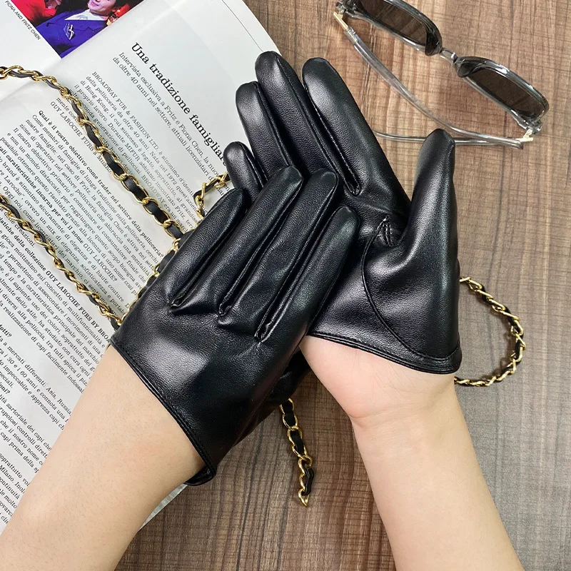 Women\'s Fashion Half Palm Full Finger PU Leather Gloves Female DS Hip-hop Candy Color Performance Gloves R1893