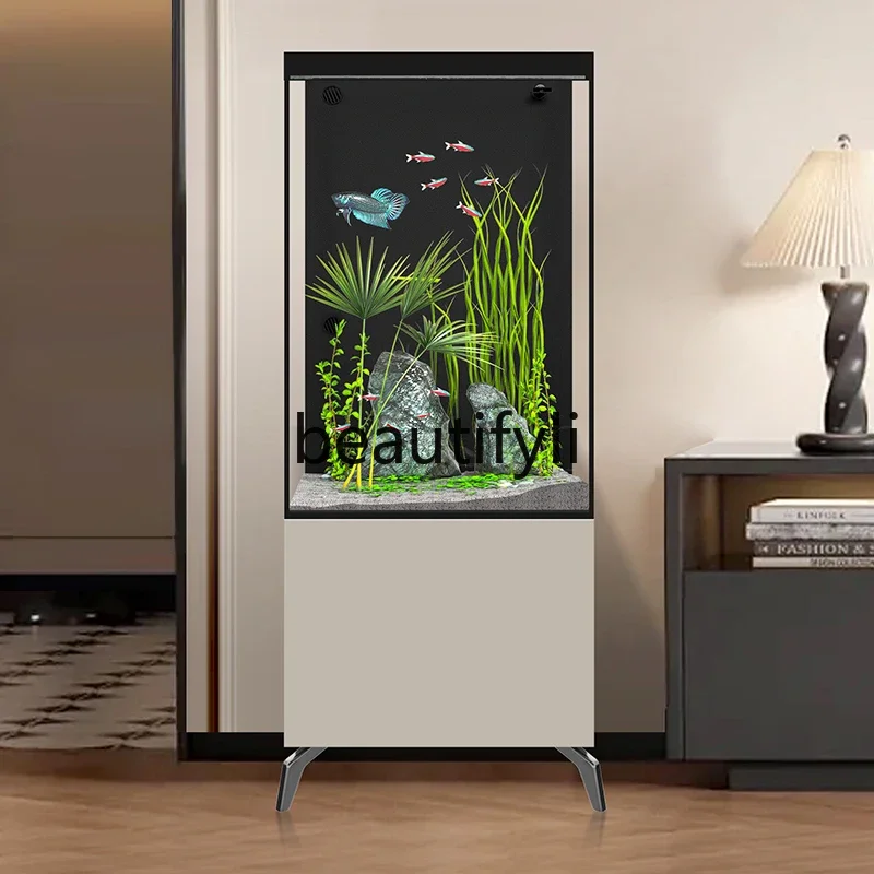 

ss D Living room small square tank bottom cabinet back filter ultra-white glass goldfish tank aquarium floor-to-ceiling househol