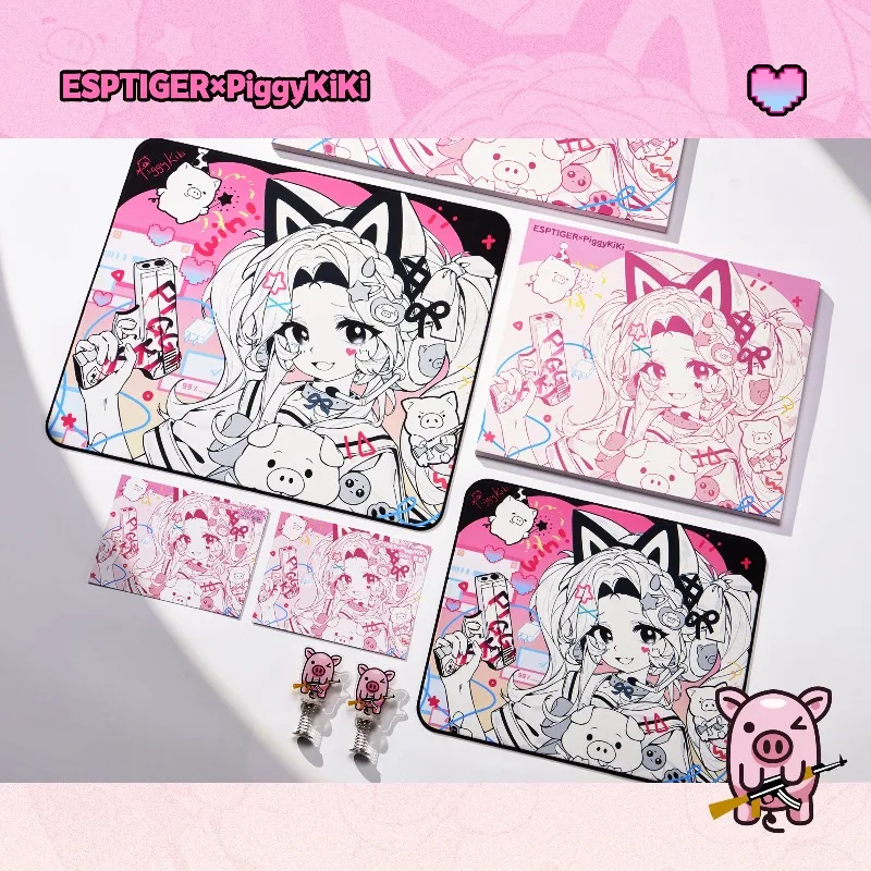 ESPTIGER PiggyKiki Pink Desk Mouse Pad Fine Surface Stable Positioning FPS E-sports Non-Slip Rubber Base Gaming Accessories