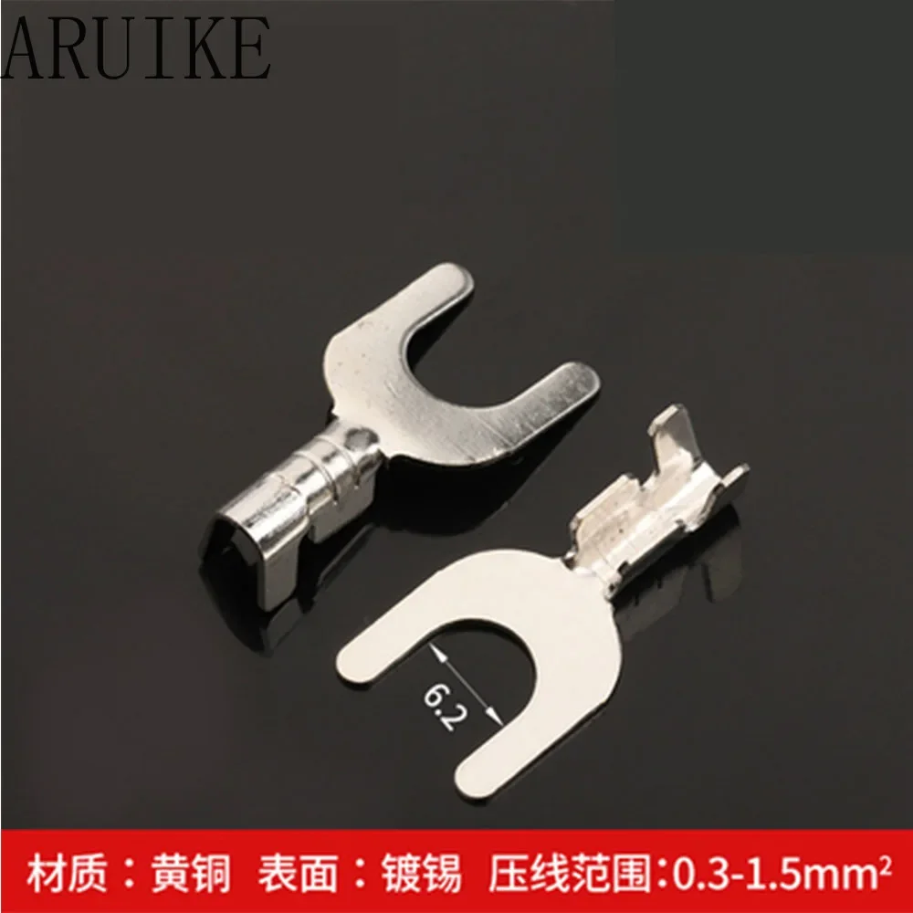 100pcs/lot 5.2 Feet Fork Cold Terminal Crab Legs Shape Connector Brass Plated Tin Surface U Type Treatment Terminals