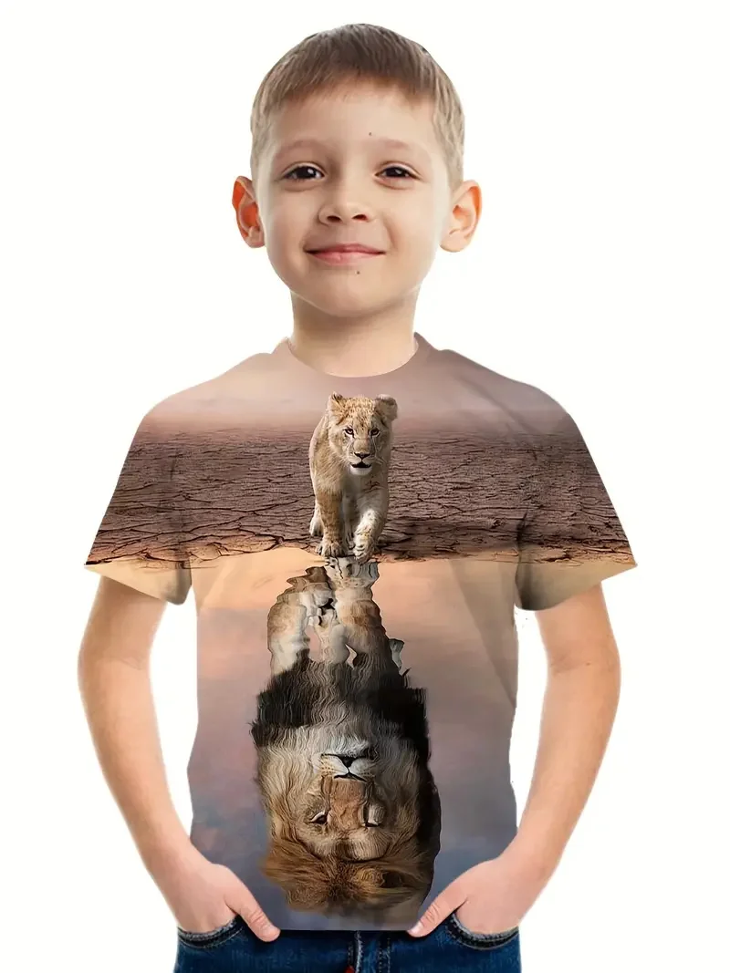 T-shirt manches courtes pour enfants, vêtement décontracté, rétro, impression 3D, mode, animal, garçon, 2024