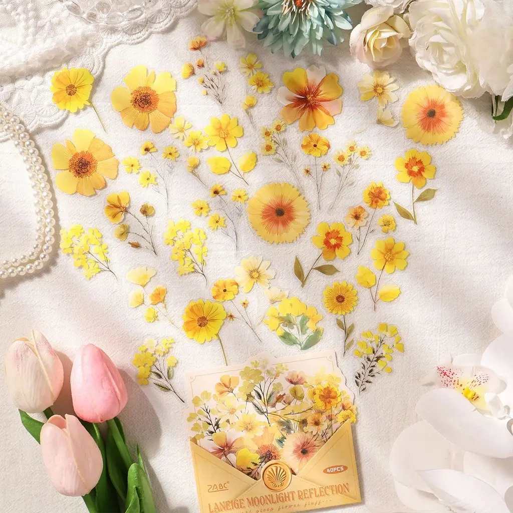 40 Stück PET-Blumen-Aufkleber DIY Scrapbook Album Hintergrund Dekorative Sticker Bastelmaterialien