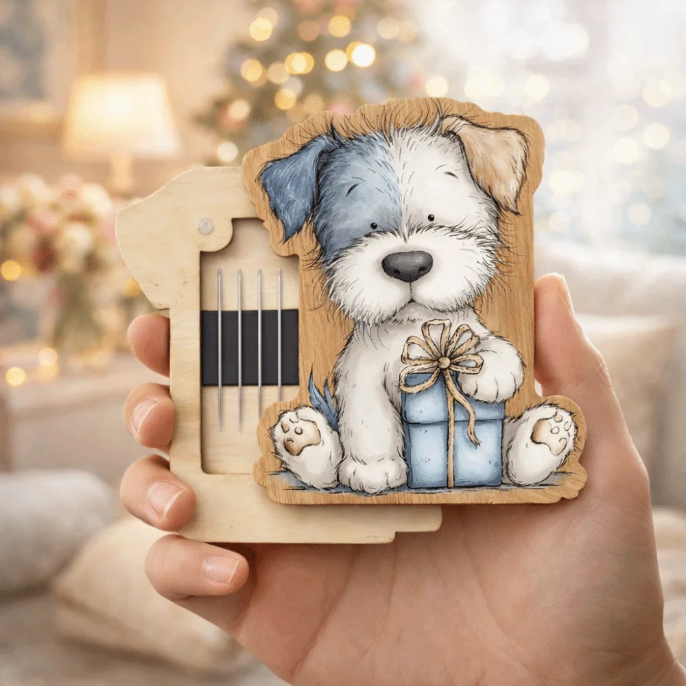 Sewing Machine-Themed Magnetic Needle Case Handmade Decorative Wood Needle Holder with Magnetic Closure Vintage
