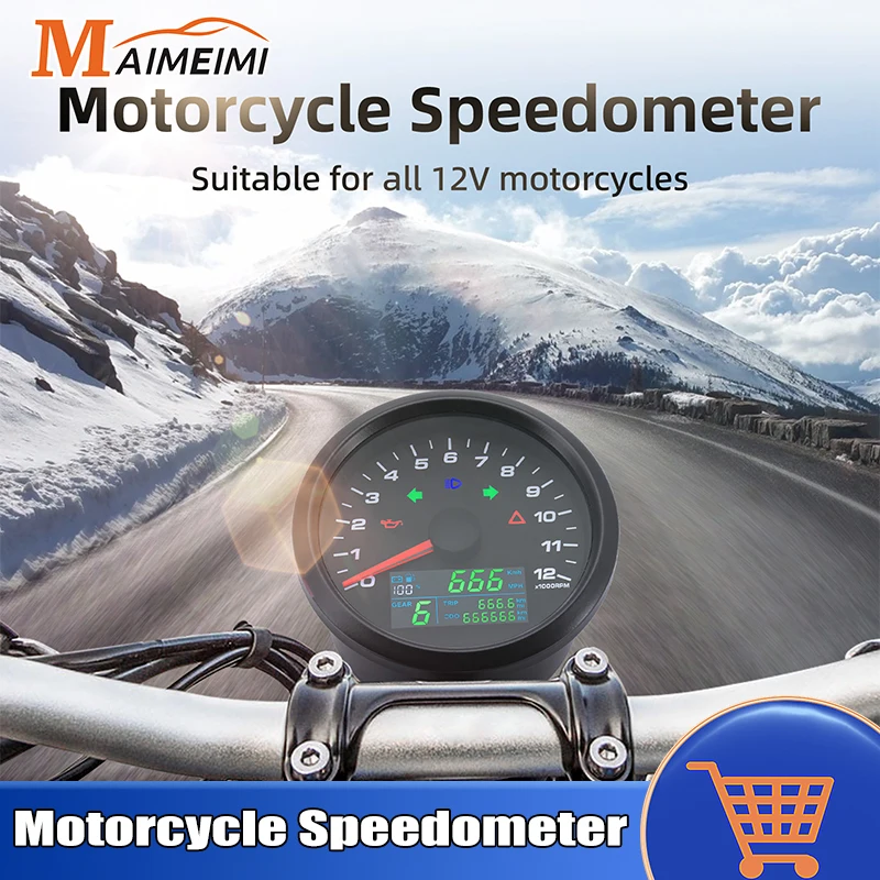 

85mm Motorcycle Speedometer Speed KMH MPH Tachometer Odometer With Voltage Fuel Level Oil Pressure Alarm For 12V Motorcycle