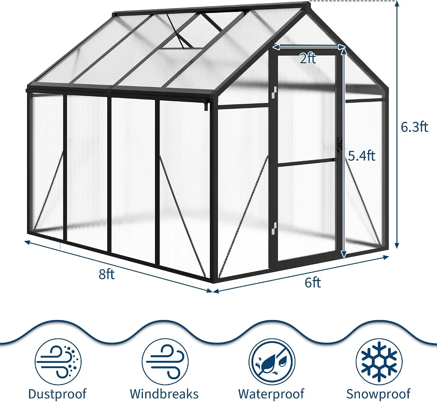 Tacleekii 6x8 FT Greenhouse for Outdoors Walk in Green House with Enhanced Aluminum Frame Roof Vent and Quick Setup Structure for Garden Backyard, Patio Plants and Vegetables