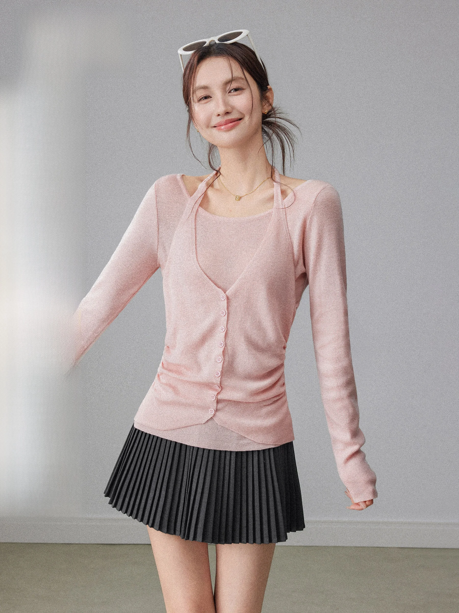 

Розовый вязаный женский топ с длинным рукавом, приталенный, повседневный, из мягкой ткани, весенняя новинка, базовый фасон, цветной