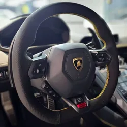 For Lamborghini Urus Huracan Revuelto Black Leather DIY Hand Sewing Car Steering Wheel Cover
