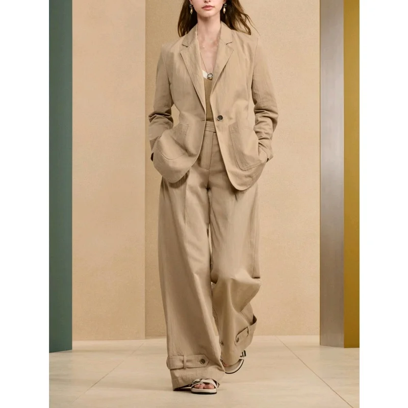

Casual Linen Blend Long Sve Suit Jaet 2752234 Notched Lapel Long Pants 2697234 Faionable Two-Piece Set Summer 2025
