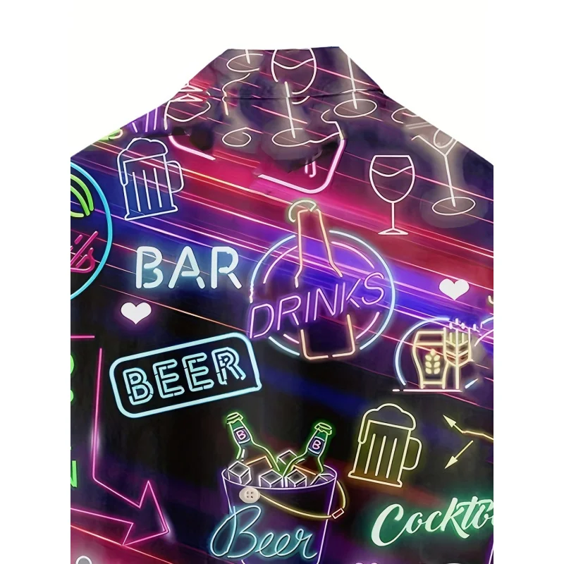 Bar Neon Light Pattern3DPrinted Men's Shirt Casual Personality Hip-Hop Party Street Hawaiian Shirt