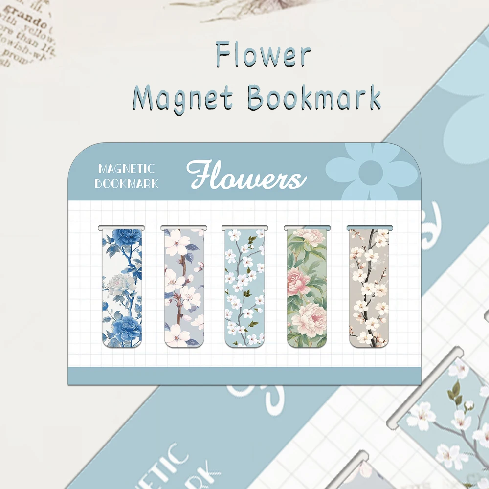 5PCS Creative Flower Magnetic Bookmarks DIY Student Supplies Paper Books Page Marking Interlayer Decorative Bookmarks