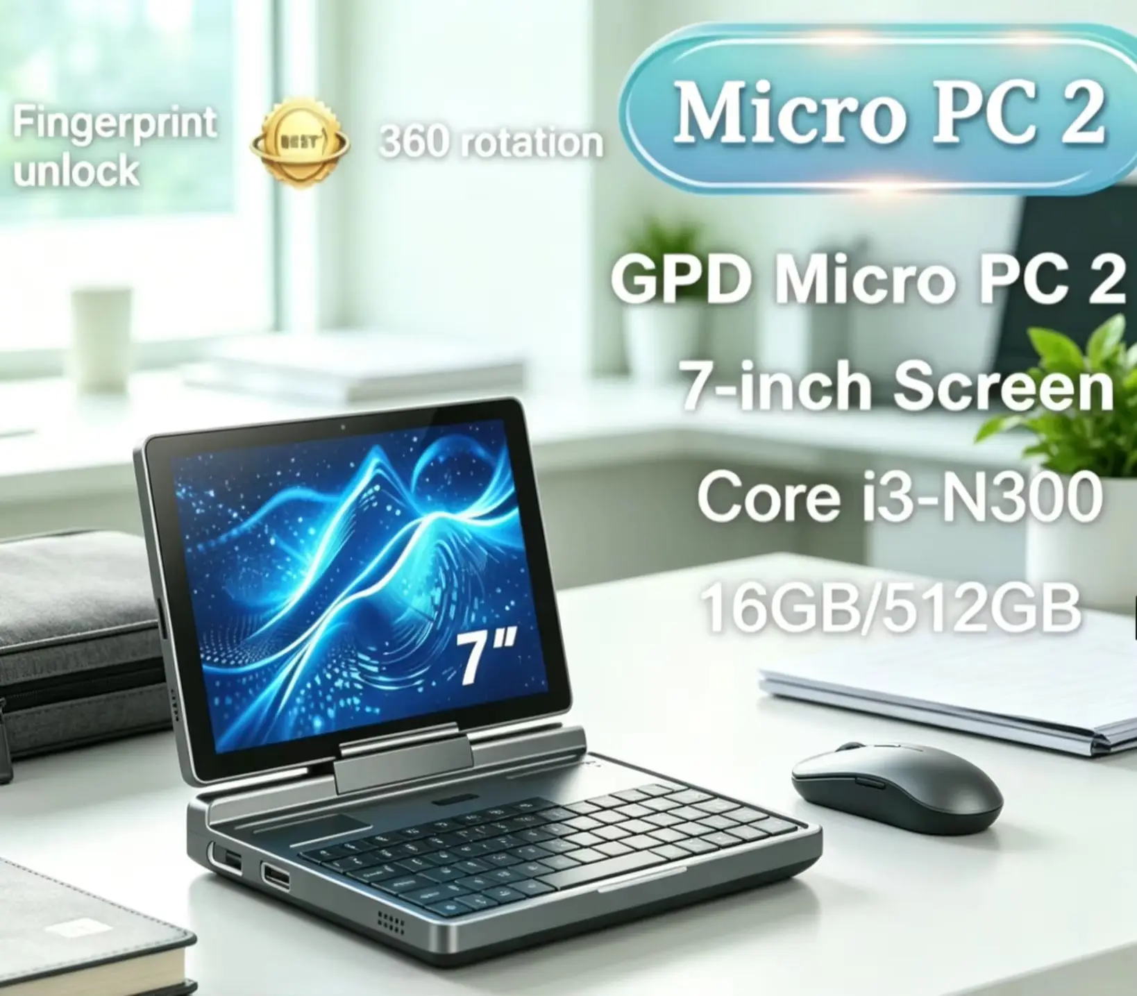 2026 Ultimate Choice GPD Micro PC 2 Durable Mini Laptop N300 512GB SSD 16GB RAM  7 Inch Touch Screen Handheld PC Windows 11