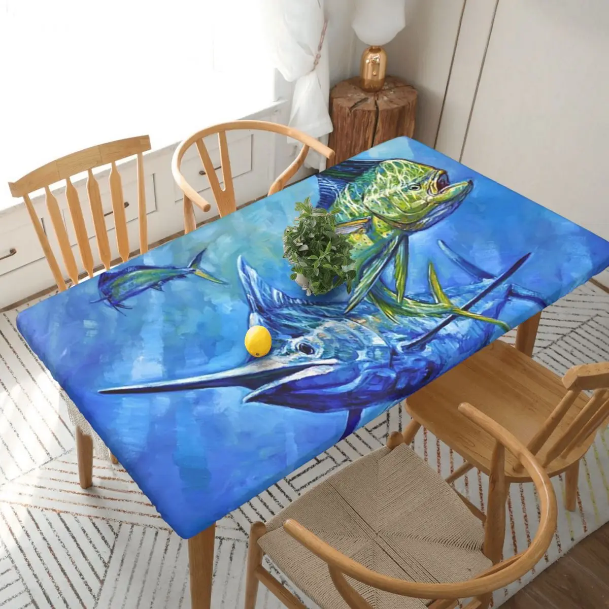 Dorado, Marlin, And Tuna Custom Rectangular Tablecloth Oilproof Table Cover for Festival Party Decorations Table Cloth