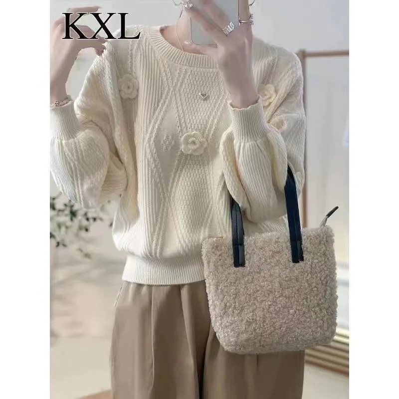 زهرة الخريف والشتاء قاع قميص سترة قاع فانوس فضفاض بلون جولة الرقبة البلوز قمة الموضة