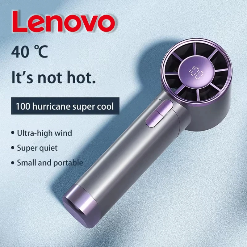 Ventilador Portátil Lenovo 10000mah com 100 Velocidades Ajustáveis, Display LED Turbo, Ventilador Pessoal Recarregável com Resfriamento a Gelo NOVO