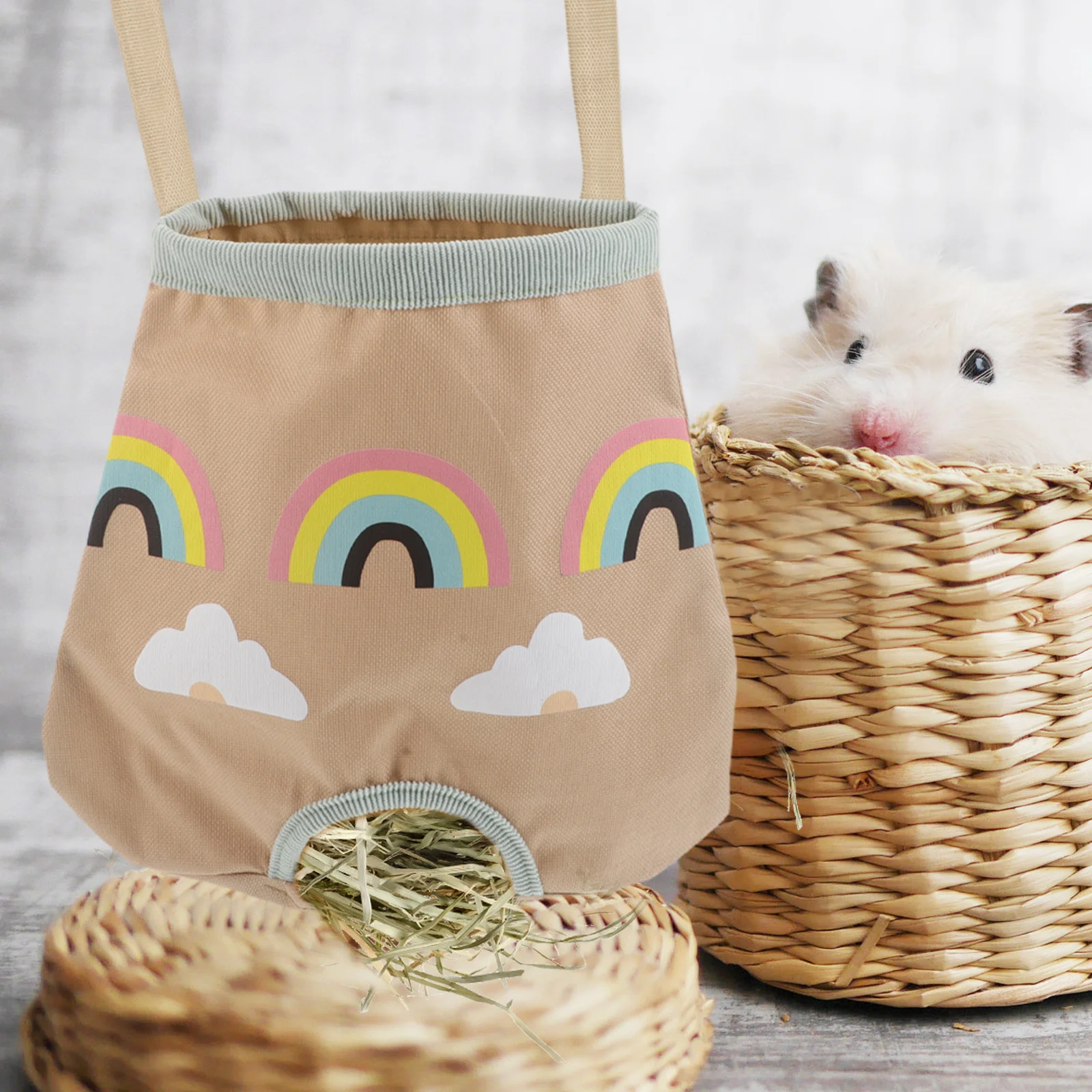 

Pet Hay Feeder Bag Hanging Design for Rabbits Guinea Pigs Hamsters - Ventilated Foldable Small Animal Feeder for Clean Easy