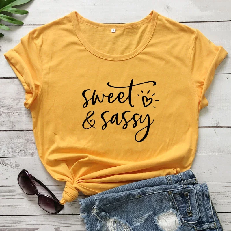 Y2k Aesthetic Summer T-shirt Sweet & Sassy T-shirt Cute Women Slogan Graphic Tee Casual Summer Short Sleeve Hipster Grunge Tops