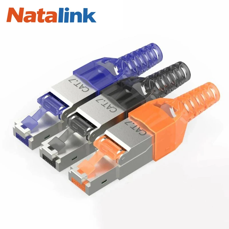 Natalink 1PCS RJ45 connectors Cat6A CAT7 CAT8 Tool-Free Shielded RJ45 Termination Plug Connector, Zinc Alloy Metal Housing