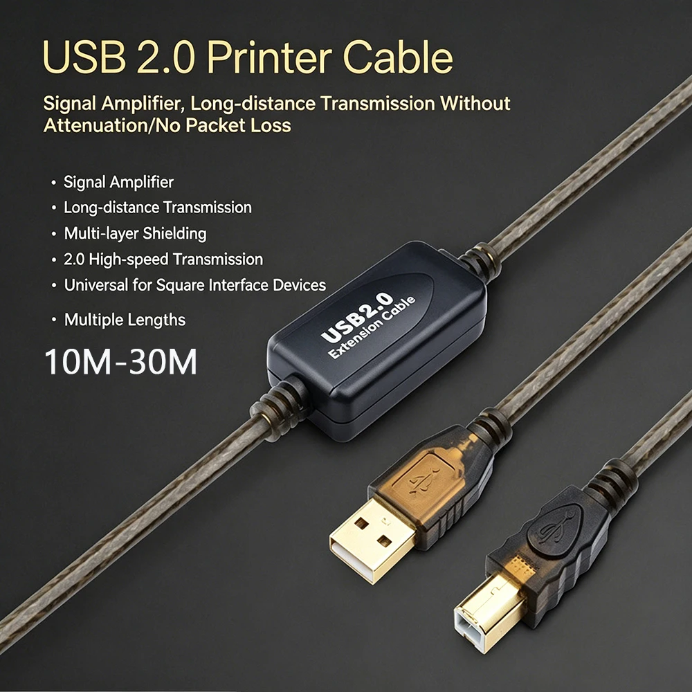 

Активный удлинительный кабель USB 2.0 (штекер-гнездо) для усиления сигнала, высокоскоростной кабель для передачи данных для ПК, ноутбуков, принтеров, 5-30 м