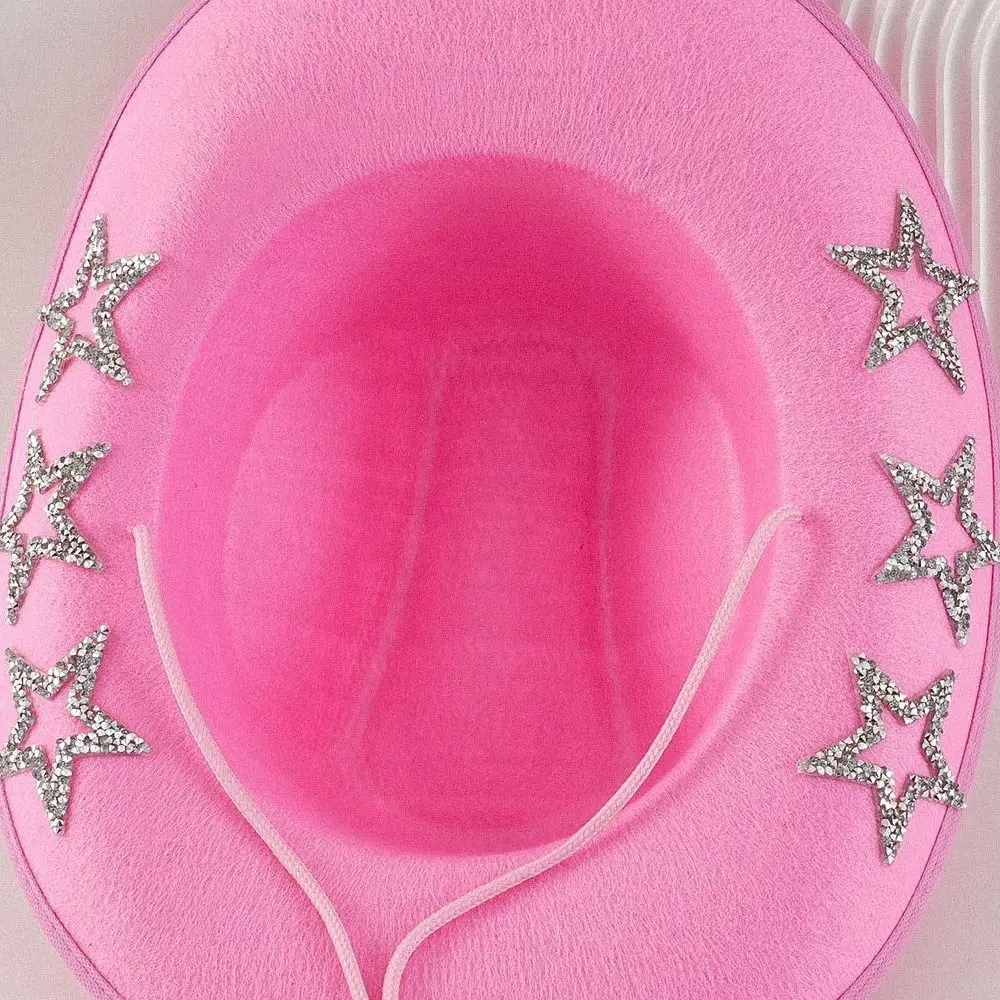 Sparkling Glitter Star Accent Women Wide Brim Hat Elegant Structured Shape Oversized Wide Brim Design Denim Fashion Hat