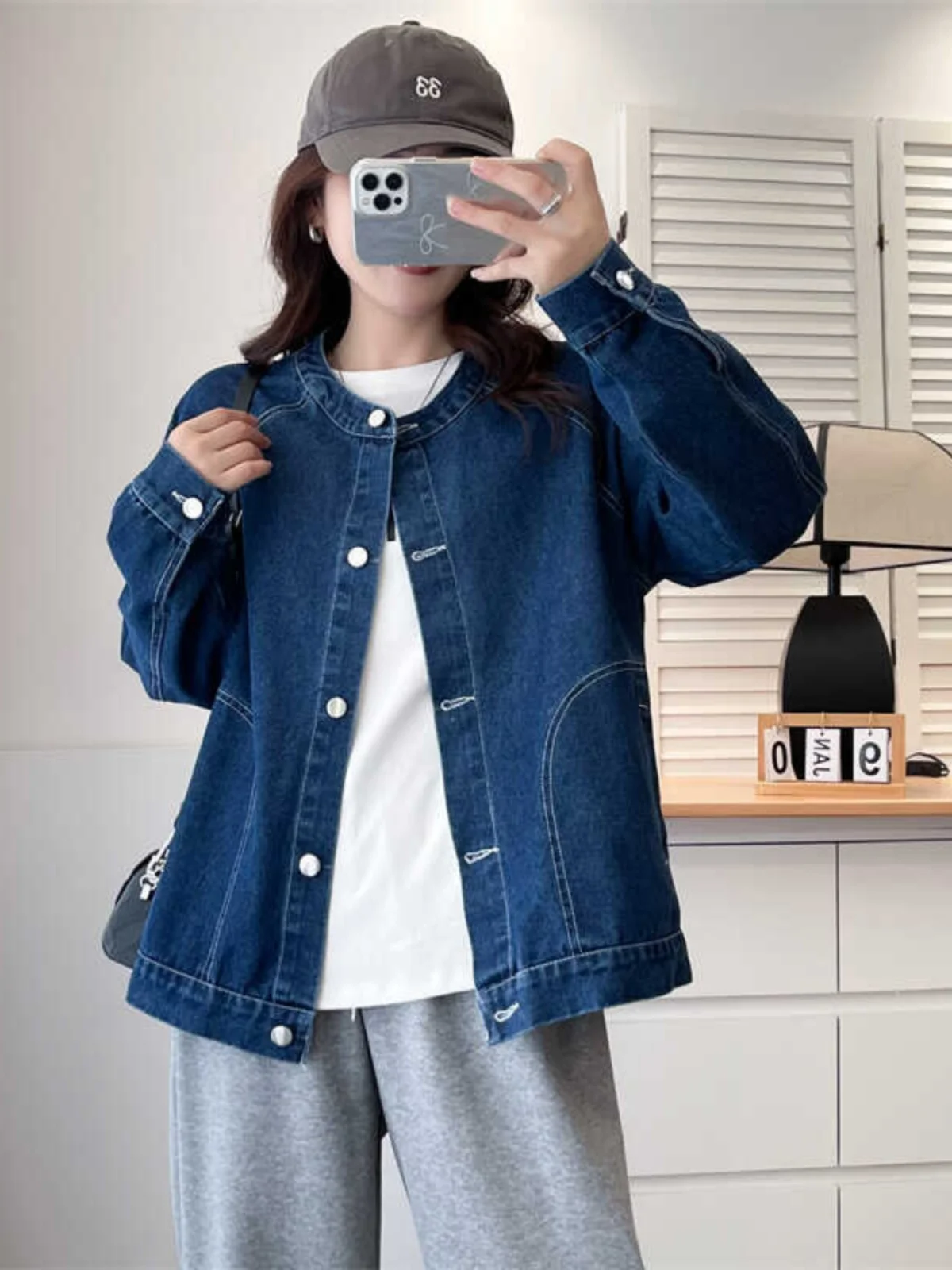 

Faionable Denim Jaet больших размеров 2024, весенне-осенний ленивый длинный свек на одной пуговице, повседневный универсальный топ для женщин
