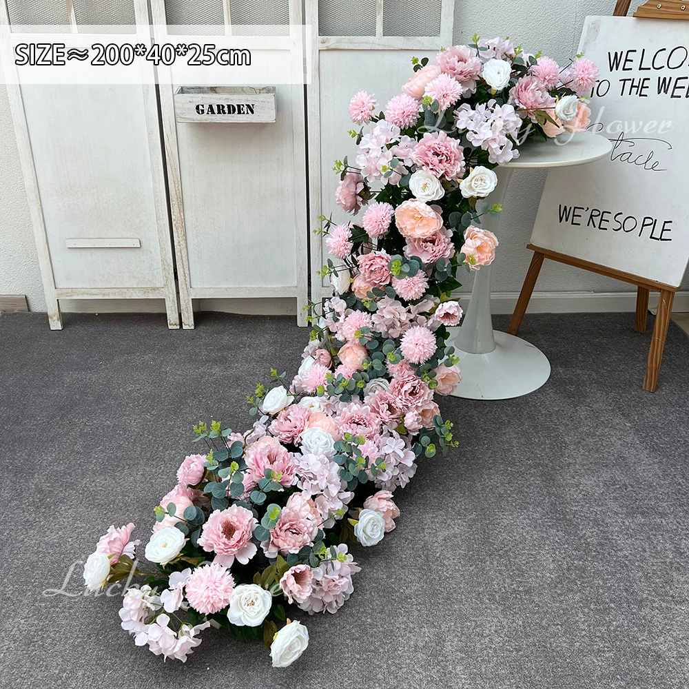 2m Luxury Artificial Flowers Wedding Decoration Table Long Runner Flower Row Floral Backdrop Arrangement Wall Arch Decor image 3