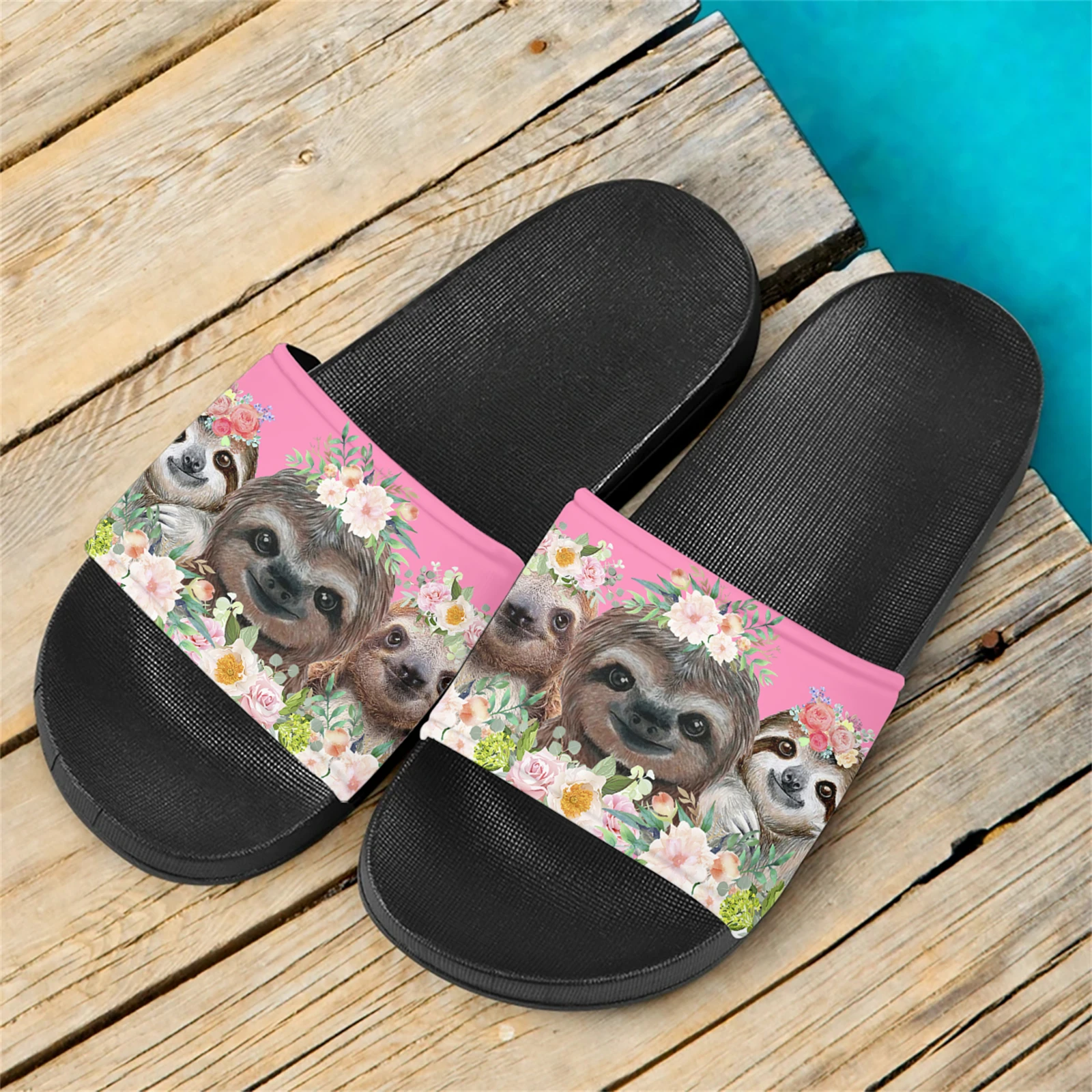 

Sloth Floral Designer Casual Adult Slippers Breathable Lightweight Soft Sole Sandals Summer Non-Slip Beach Walking Flats Shoes