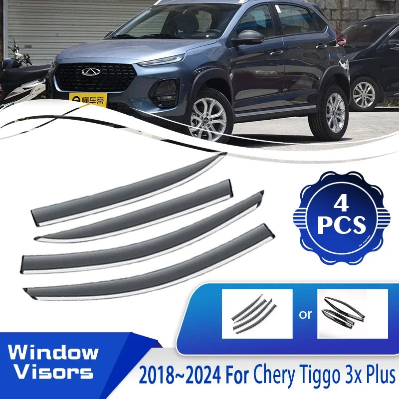 

4PCS For Chery Tiggo 2 3x Plus 2016~2023 Car Window Sun Rain Visor Rainproof Deflector Shelter Rain Guard Shade Auto Accessories