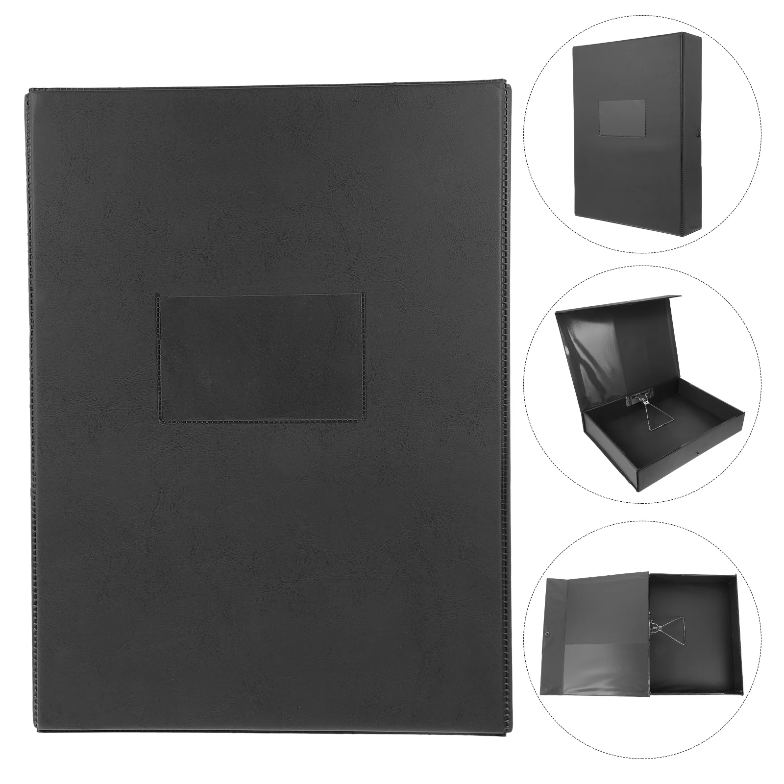 3 Inch A4 PVC File Box Document Holder Storage Case for Papers Magazines Invoices Travel Black 110x80x50mm