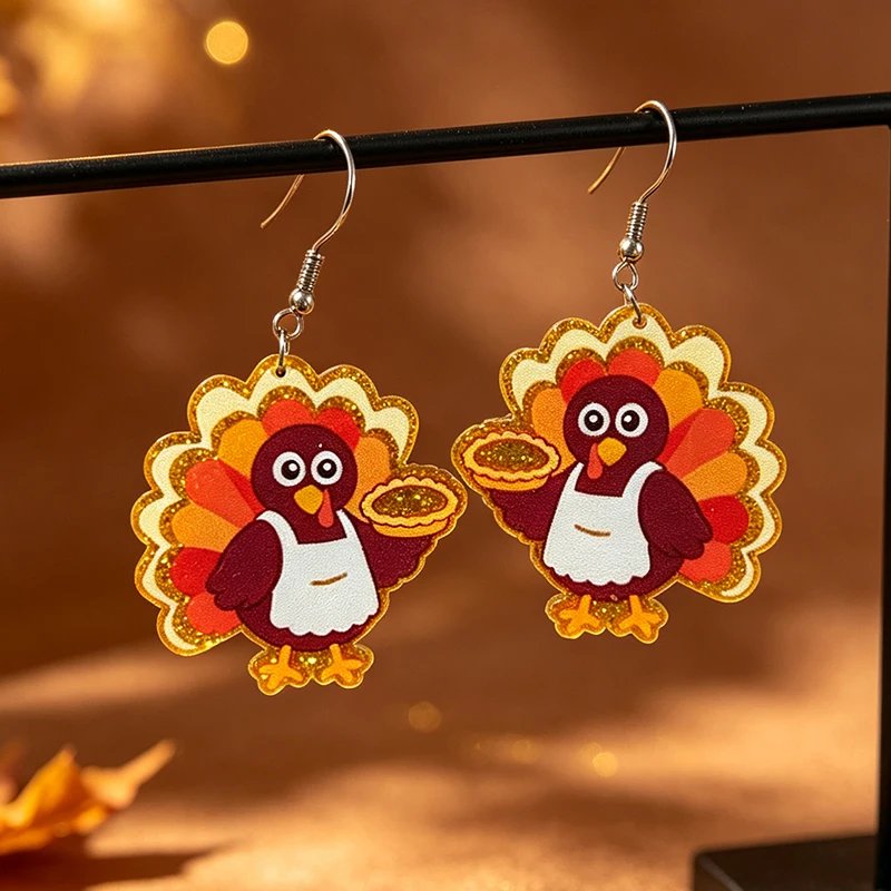 New Shiny Apron Turkey Pumpkin Pie Acrylic Earrings Thanksgiving Autumn Earrings Thanksgiving Party Decoration Gift