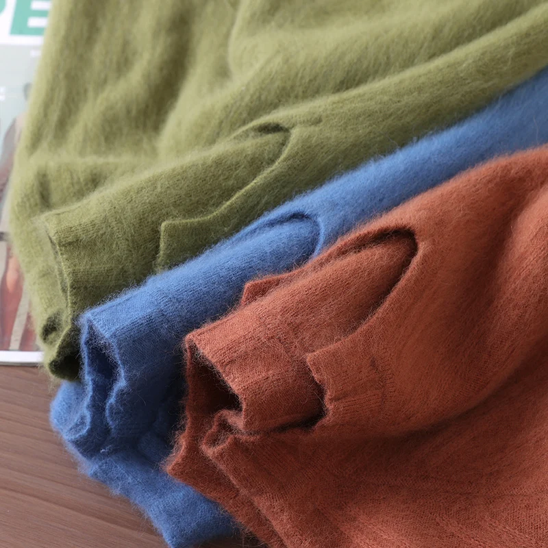 خريف/شتاء جديد المنك سترة الكشمير المعنقة الإناث الخامس الرقبة مع الصوف الصلب محبوك قاع قميص فضفاض