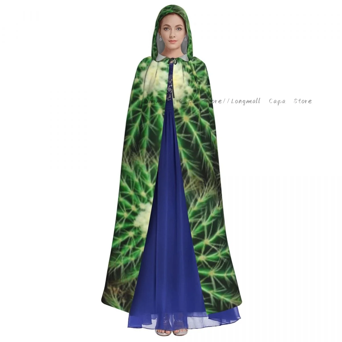 Adult Halloween Cactus Image Cloak Cape Hooded Medieval Costume Full Length Dress Coat