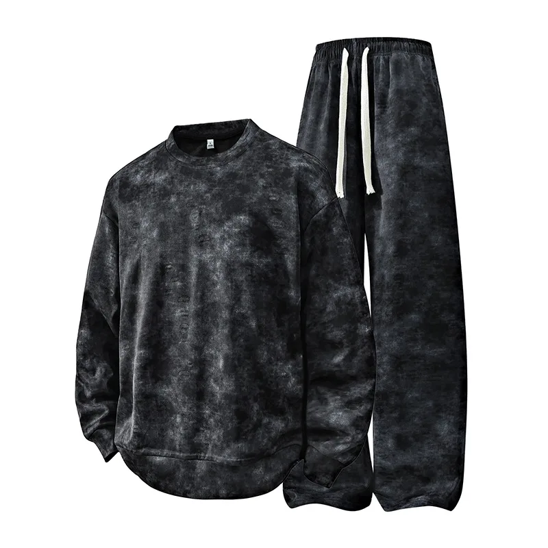 

Men's Contrasting Color Sweatshirt Casual Versatile Pullover Long-sleeved Elastic High-waisted Trousers Sports Leisure Suit