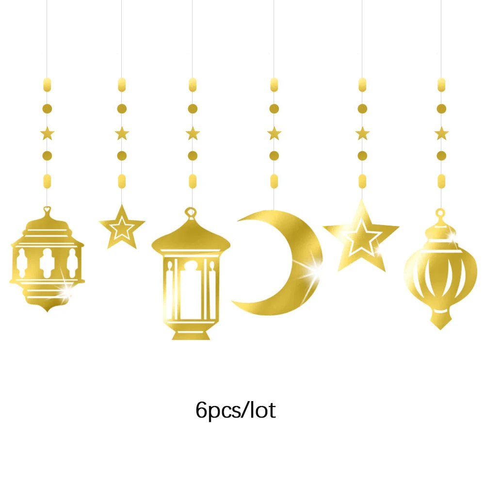 Ramadan Gold Swirl Banner Dekoration Eid Mubarak Decke Hängen Ornament Muslimischen Stern Mond Anhänger für Zuhause Ramadan 2026 – Detail 5